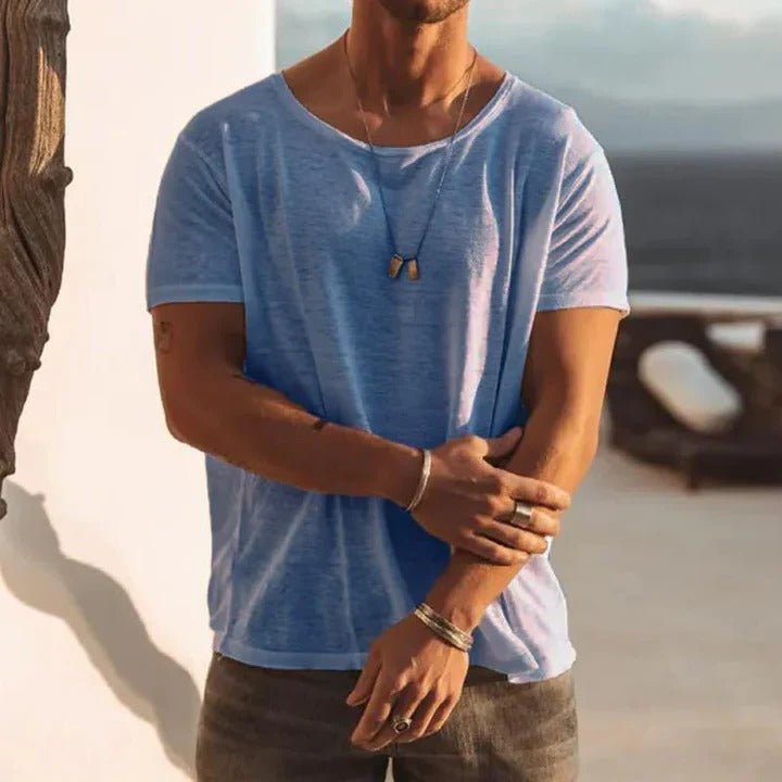 Mænds hverdag t-shirt: komfortabel med rund hals, korte ærmer. Essential basistøj til casual mænds mode.