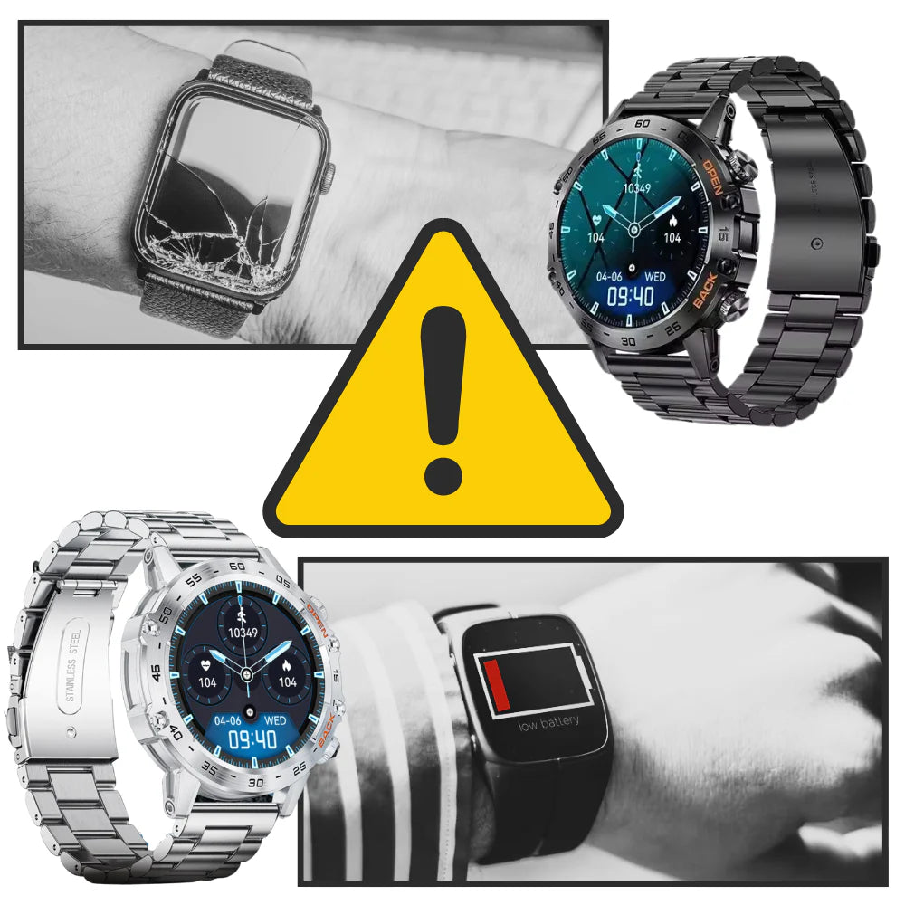 Militær smartwatch med robust titaniumskasse og fuldmetalramme, ideel til ekstreme forhold og sundhedsovervågning