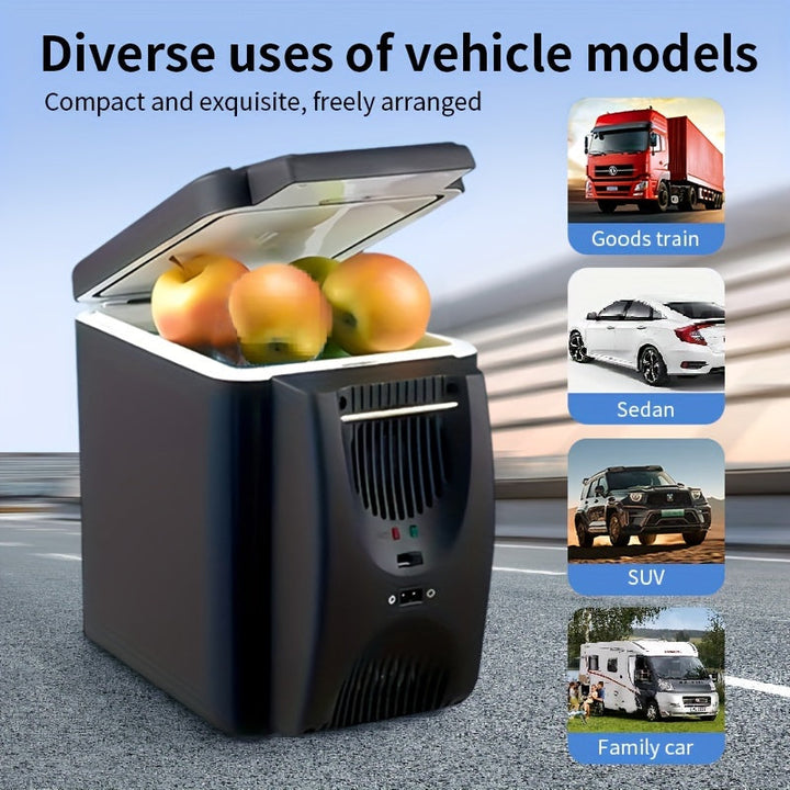 Minikøleskab i bilen, 6L kapacitet, bærbar, DC 12V, kompakt køler, justerbar, ideel til rejser og camping.