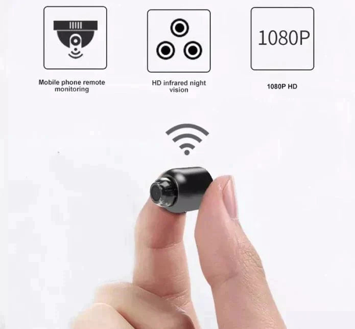 Diskret mini WiFi kamera, nemt at placere for optimal hjemmesikkerhed. Giver klar overvågning dag og nat.