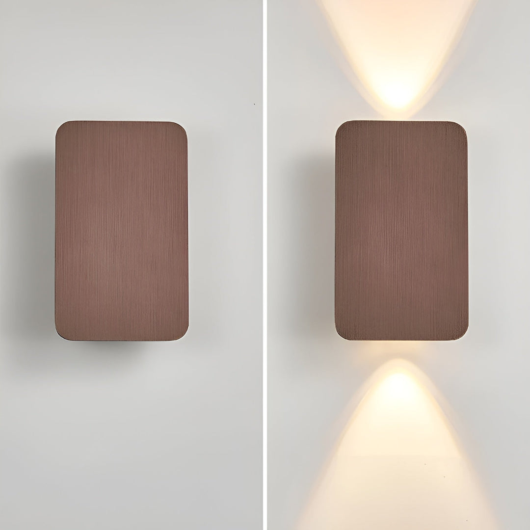 Minimalistisk LED-væglampe til stilfuld indretning, rektangulært design, varm lyskilde, energieffektiv, aluminium.