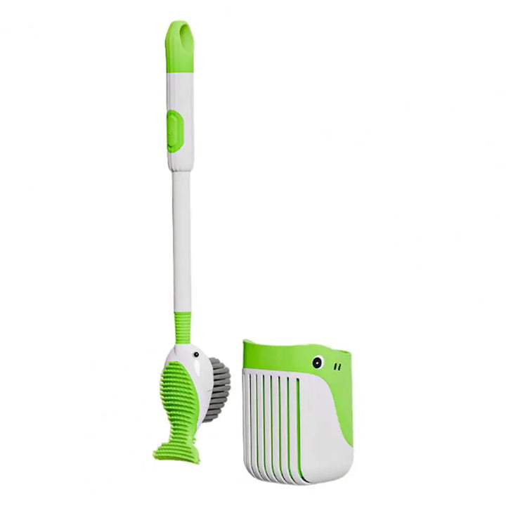Unikt andeformet design på toiletbørste med holder, perfekt til effektiv og stilfuld badeværelsesrengøring.