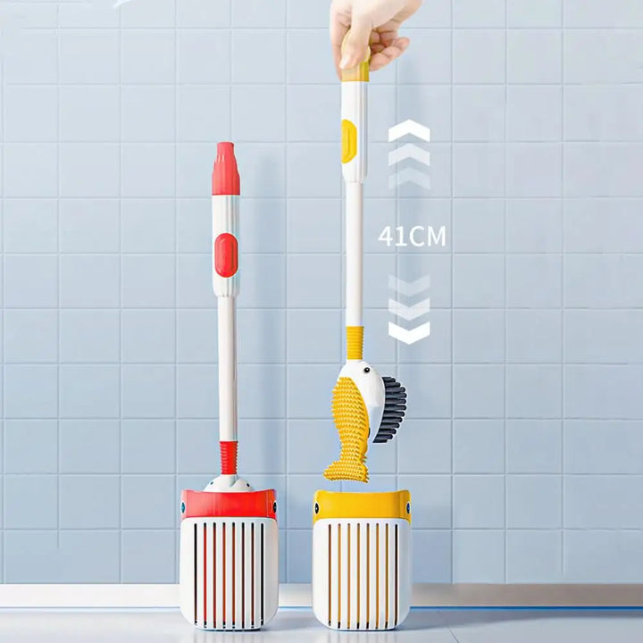 Hygiejnisk andeformet toiletbørste med vægmonteret holder, perfekt til et stilfuldt og rent badeværelse.