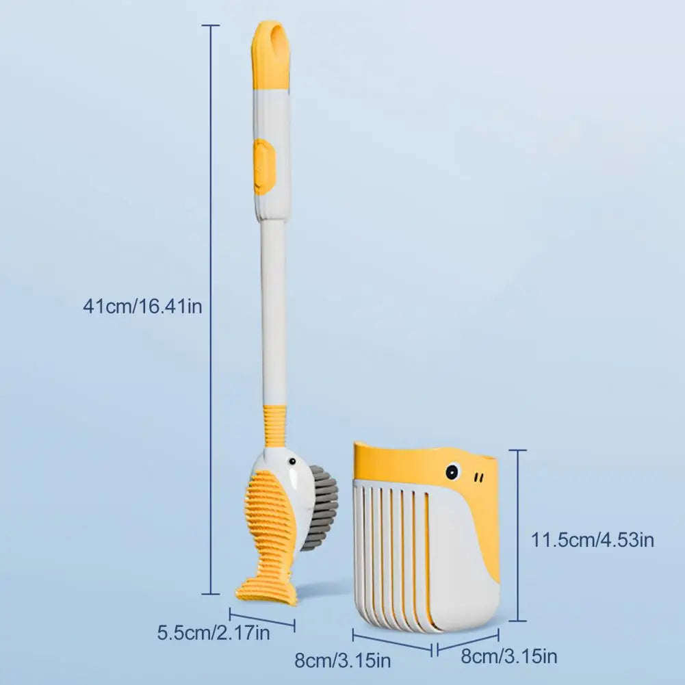Smart andeformet toiletbørste med vægmonteret holder, ideel for pladsbesparende og effektiv rengøring.