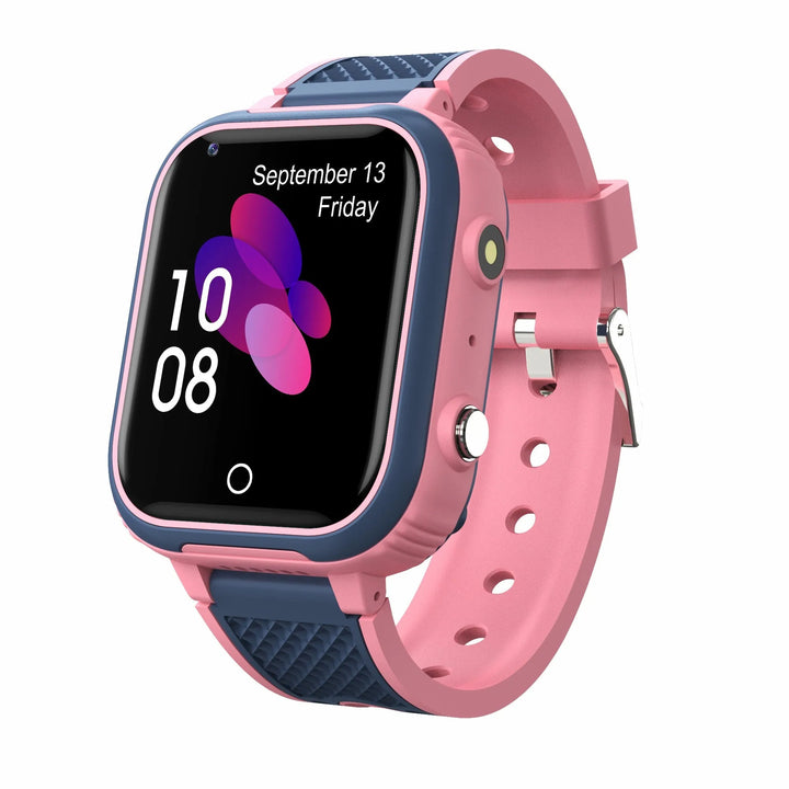 KidGuardian Smartwatch til børn i blå med silikonearmbånd, 4G-forbindelse, GPS-sporing og vandtæt design for sikkerhed.