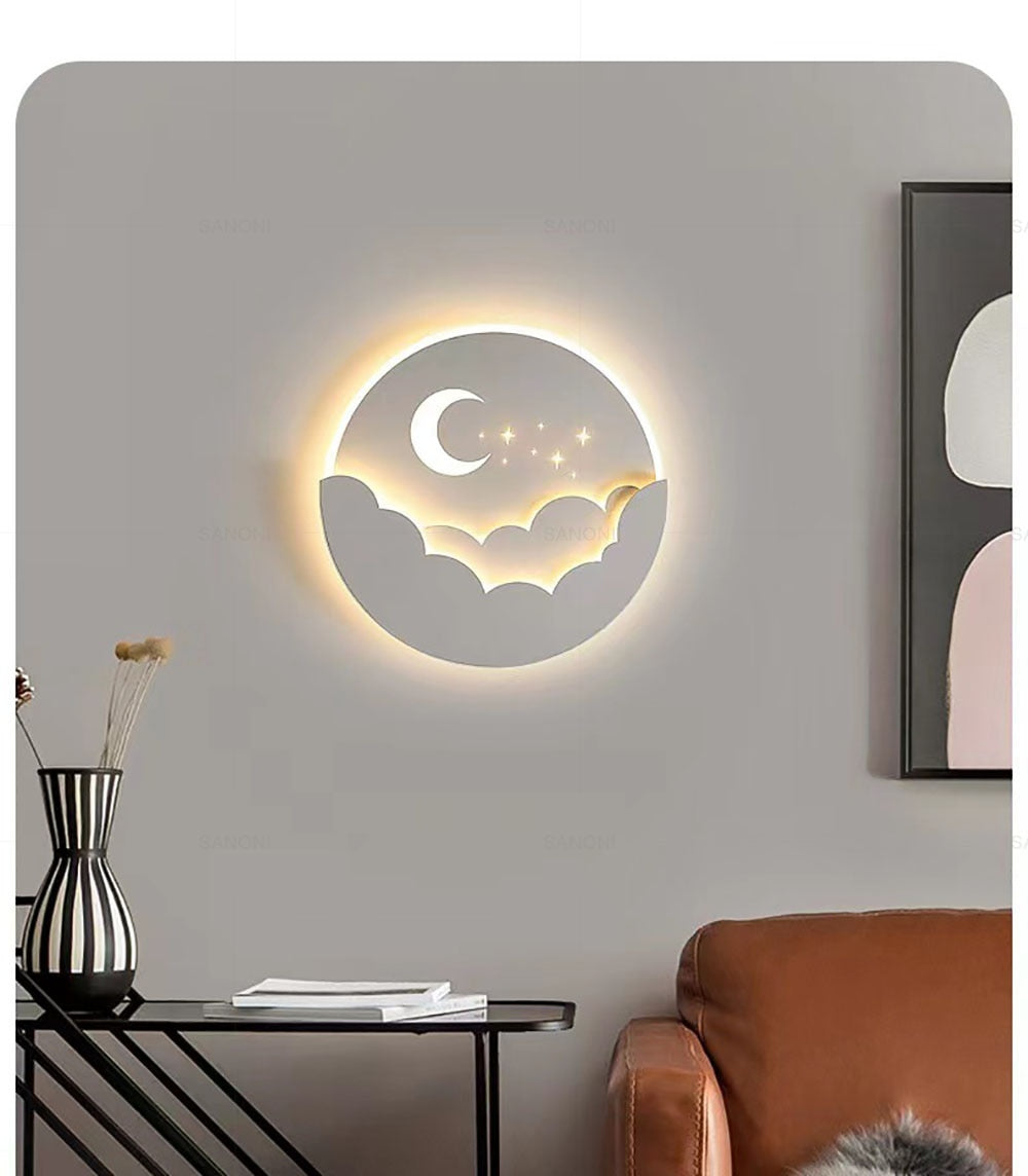Moderne LED-væglampe, hvid, minimalistisk, energieffektiv, til stue, soveværelse, nem installation.