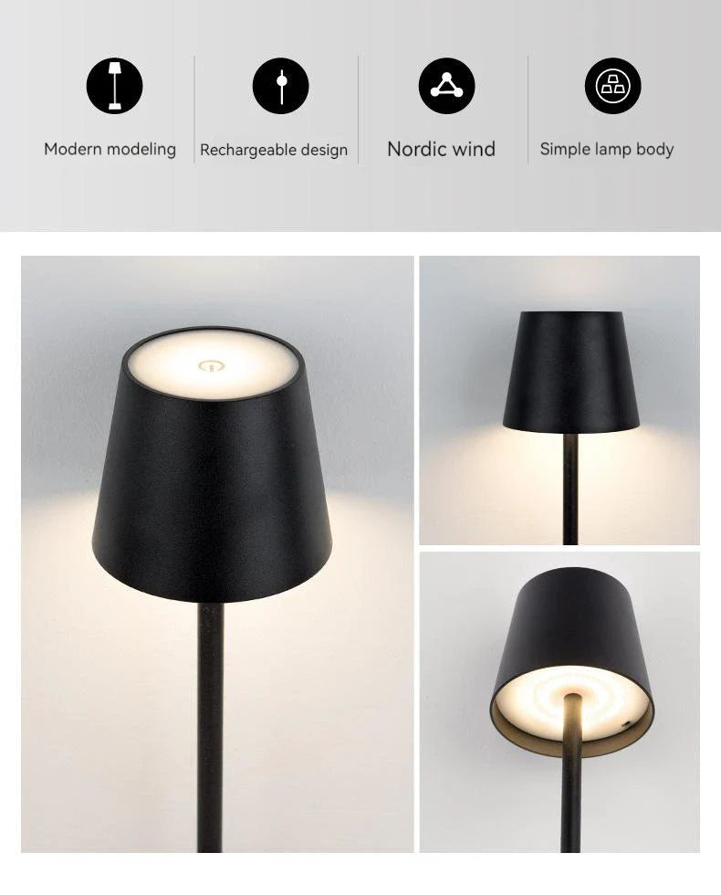 Moderne Touch LED-bordlampe, stilfuldt udseende, minimalistisk, energieffektiv, berøringsstyring til beboelsesrum.
