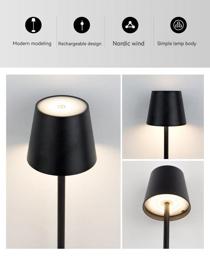 Moderne Touch LED-bordlampe, stilfuldt udseende, minimalistisk, energieffektiv, berøringsstyring til beboelsesrum.