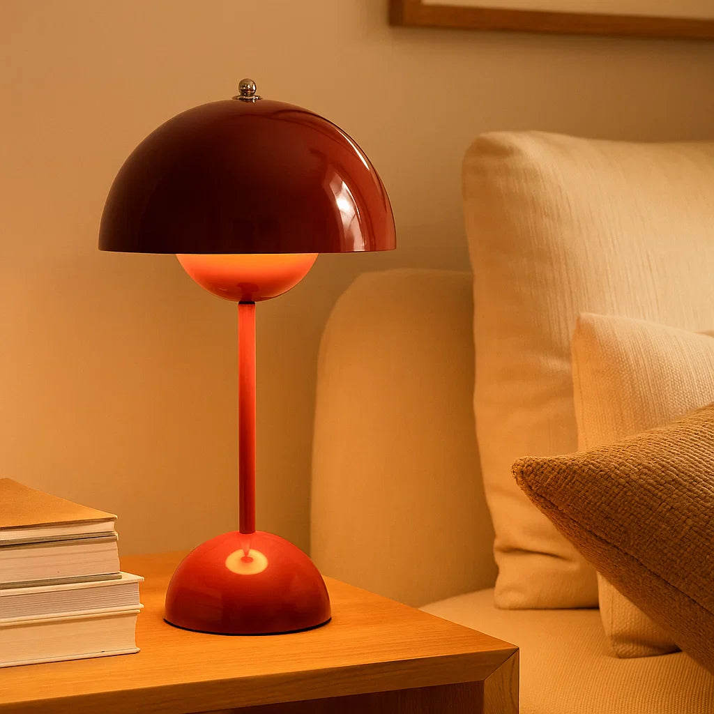 Moderne touch bordlampe med varmt hvidt LED-lys, minimalistisk skandinavisk design og touch-kontrol.