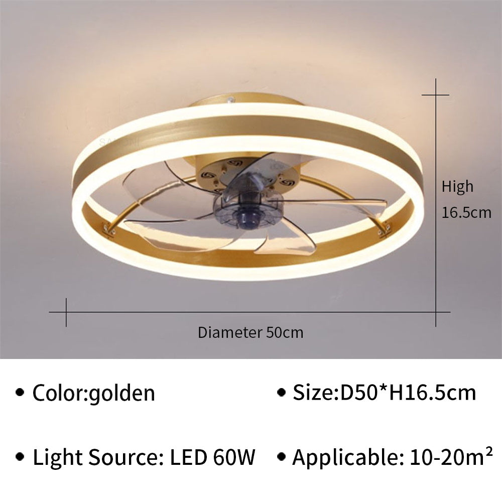 Modernt LED loftventilator med elegante vinger og integreret LED-belysning, perfekt til stue eller kontor.
