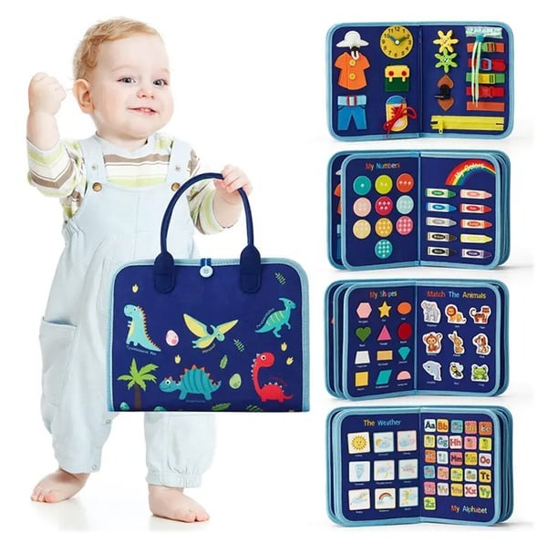 Montessori aktivitetsbog i filt til småbørn. Pædagogisk læringslegetøj til finmotorik & udvikling. Perfekt førskolegave.