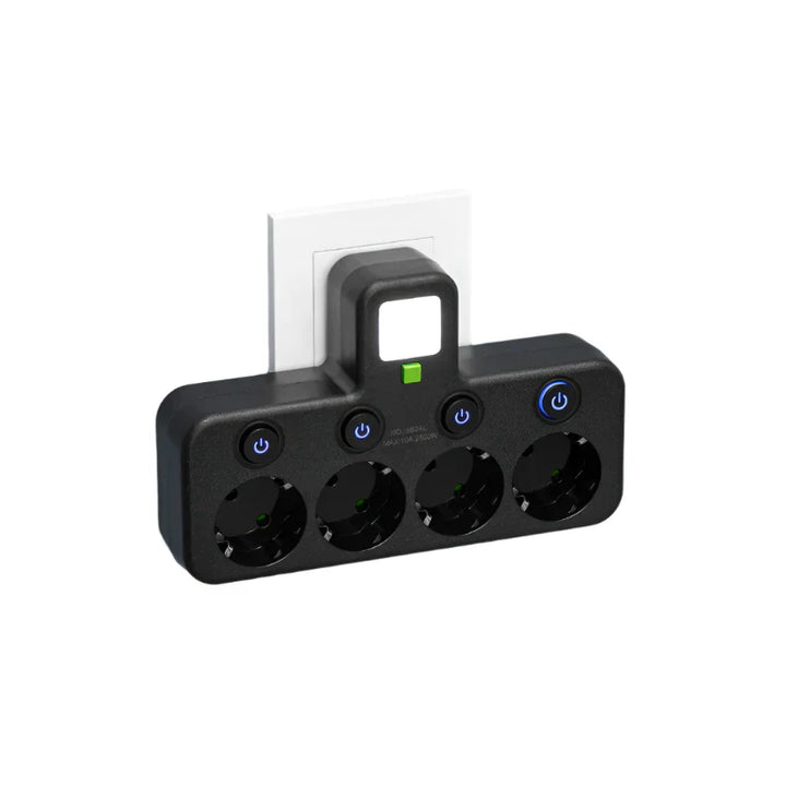 Multi stikdåse med integrerede USB og Type-C porte. Sikker 2500W strømskinne for effektiv opladning.