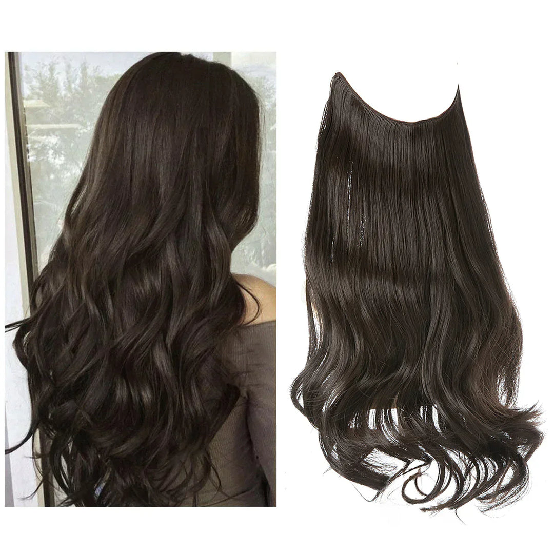 Naturlige ægte hår extensions i brun og blond, forlænget og fortætnet med naturlig glans, forskellige nuancer.
