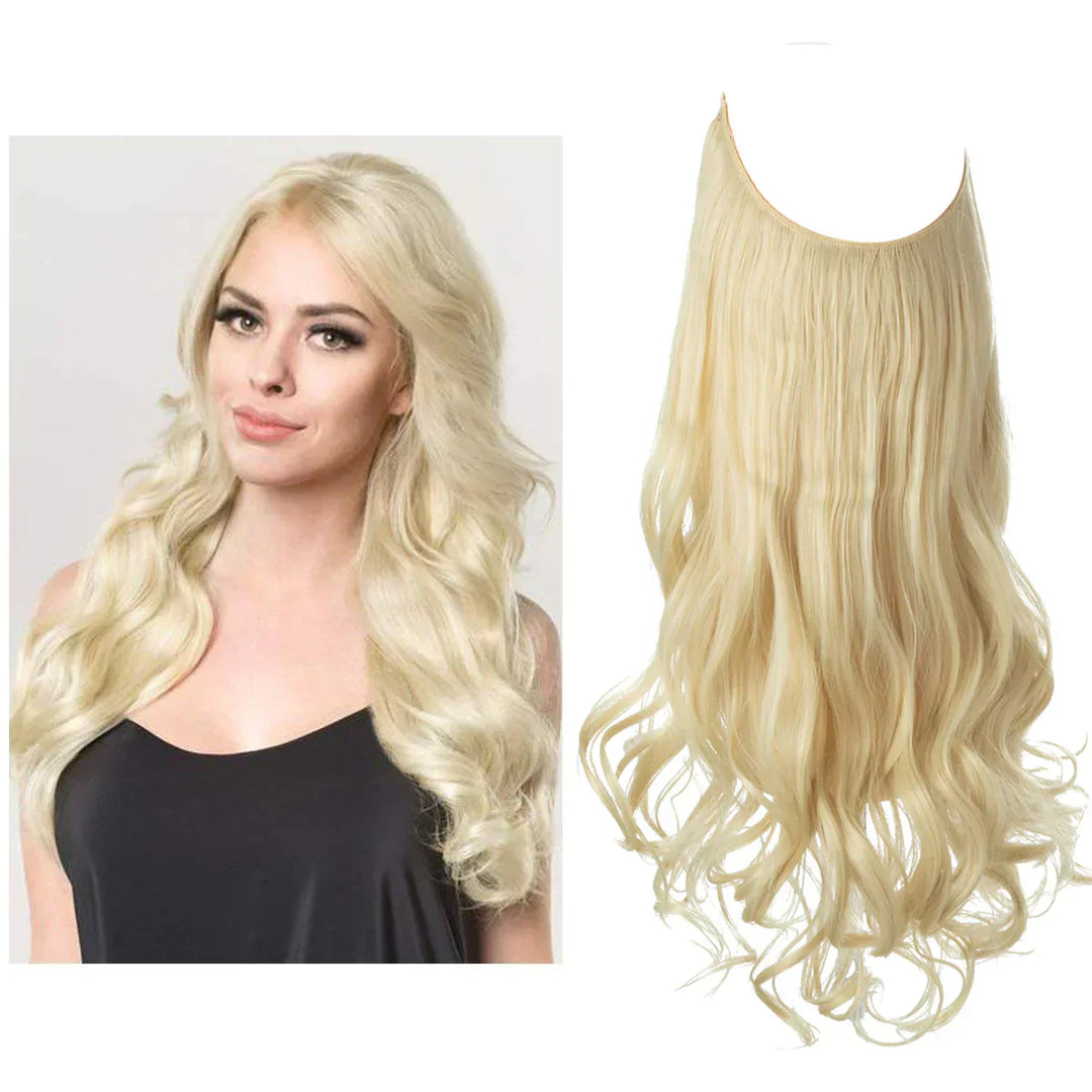 Naturlige ægte hår extensions i brun og blond, forlænget og fortætnet med naturlig glans, forskellige nuancer.