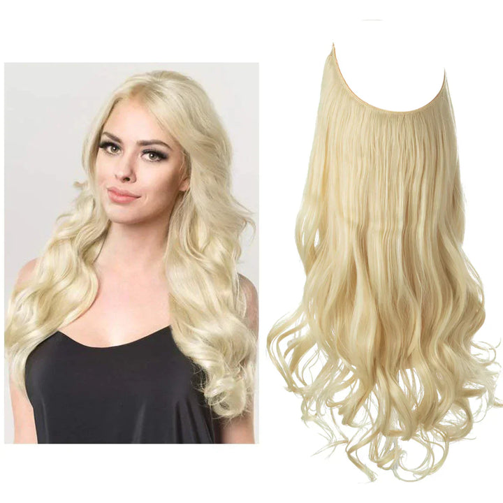 Naturlige ægte hår extensions i brun og blond, forlænget og fortætnet med naturlig glans, forskellige nuancer.