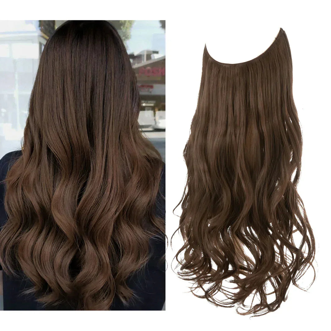 "Natürliche Echthaar Extensions in Braun und Blond, verlängert und verdichtet mit natürlichem Glanz, vielfältige Nuancen."