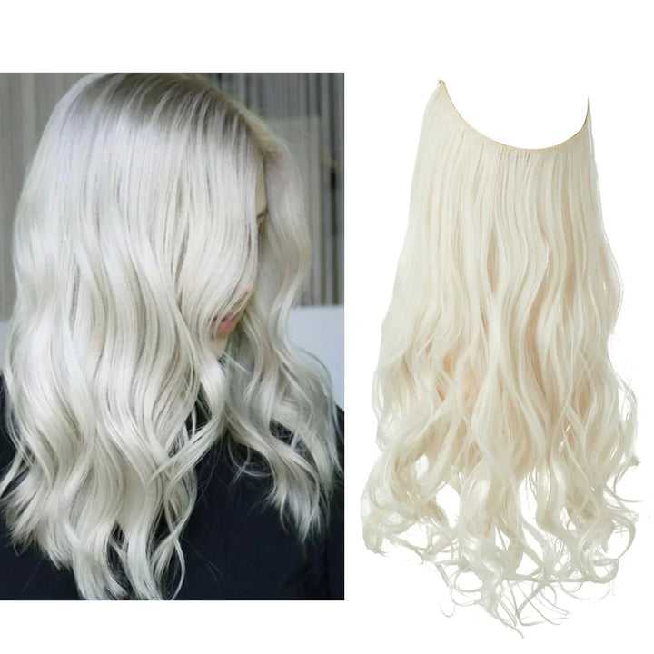 Naturlige ægte hår extensions i brun og blond, forlænget og fortætnet med naturlig glans, forskellige nuancer.