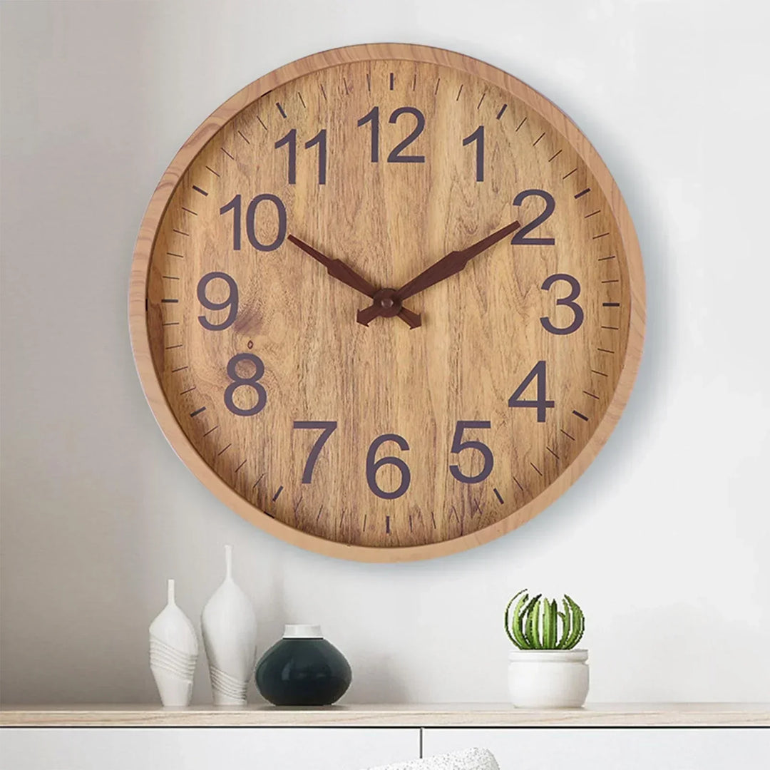 Naturligt træur, 30 cm, lydløs, stilfuld; varmt trædesign passer i stue, soveværelse, kontor.
