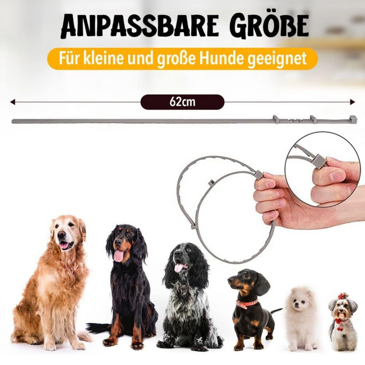 Naturligt NaturaGuard flåt- og loppehalsbånd til hunde, grønt, justerbart, kemikaliefrit, behageligt og vandtæt.