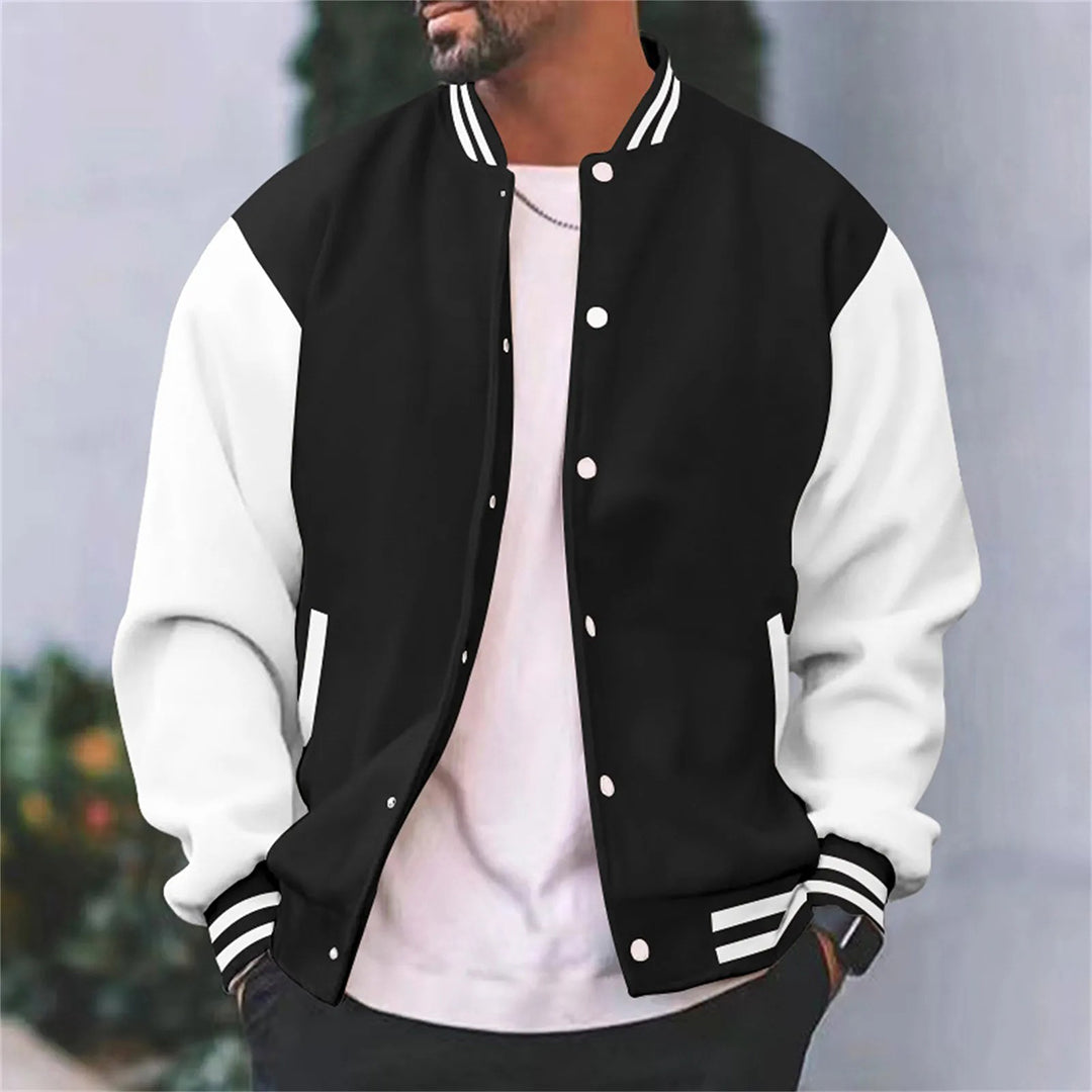 Niels herre collegejakke i urban stil. Komfortabel sort bomberjakke til casual streetwear om efteråret.