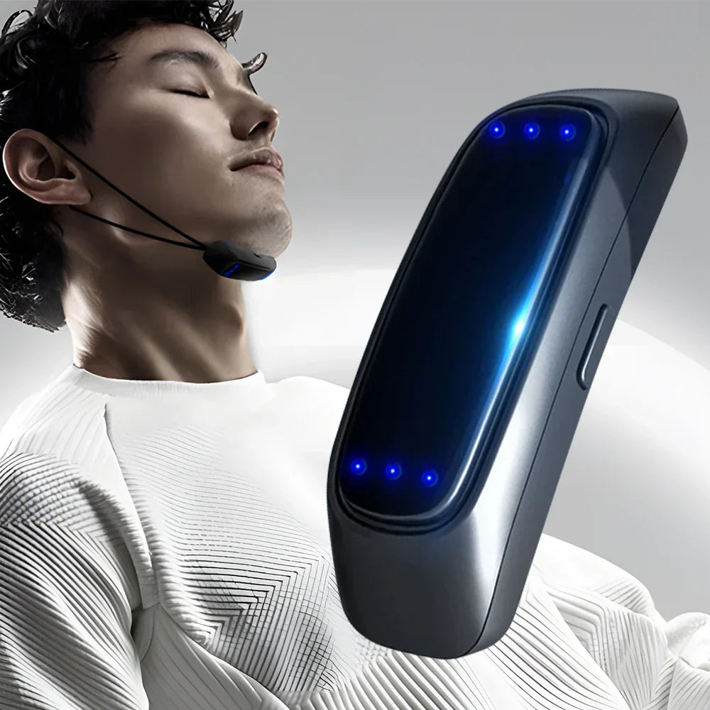 NightTranquil anti-snorkeapparat forbedrer vejrtrækning og søvnkvalitet med komfortabel kæbestøtte.