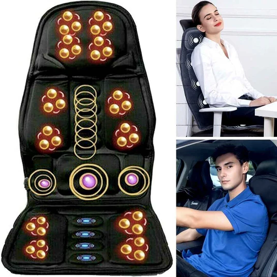 Ergonomisk sædebetræk med varme og rygmassage. Ideelt for velvære med nakkemassage, uanset om du er hjemme eller kører bil.
