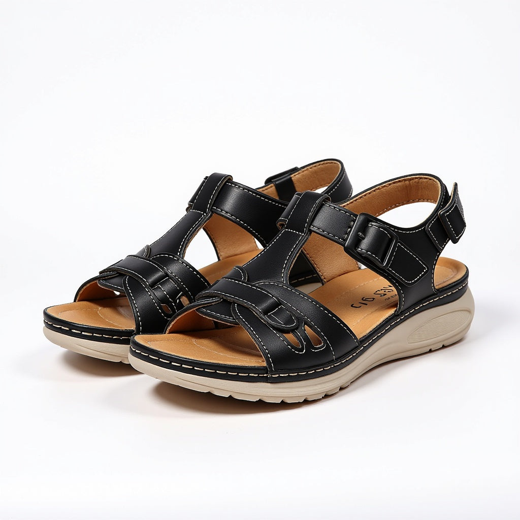 Ortopædiske dame sandaler med ergonomisk fodseng, justerbare velcrolukninger, skridsikker sål og elegant design