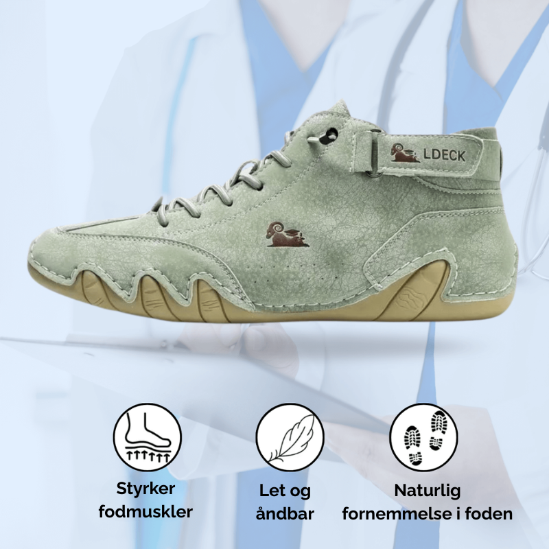 Moderne ortopædiske unisex sko i åndbart materiale for optimal fodkomfort og fleksibilitet.