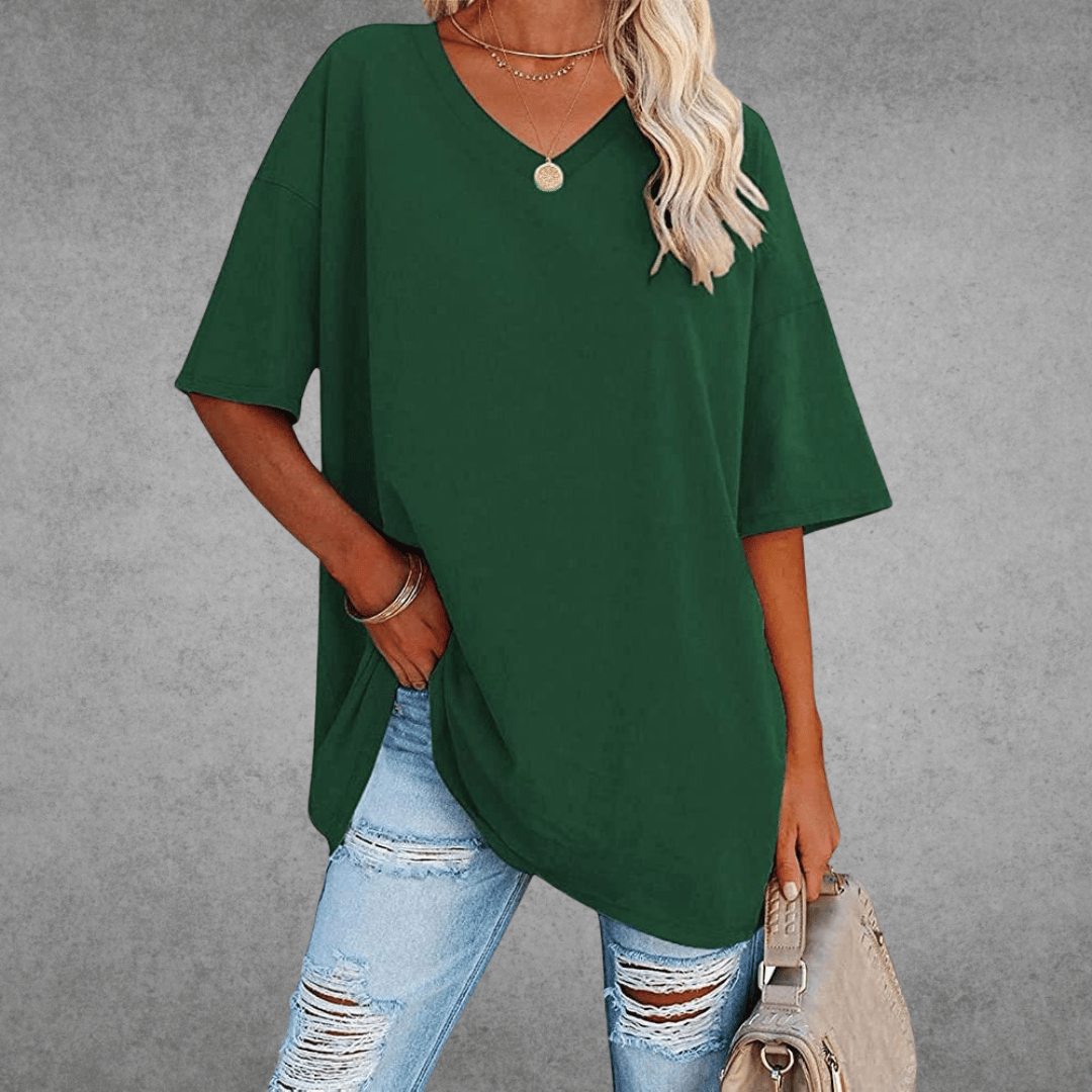 Must-have forår/sommer: Oversized V-hals T-shirt til damer. Trendy og behagelig pasform.