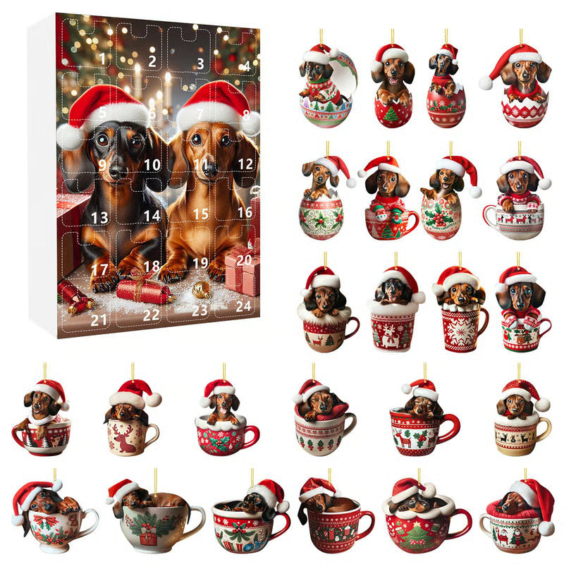 Adventskalender med gravhundsvedhæng, en fin måde at tælle ned til jul med et dyr-tema.