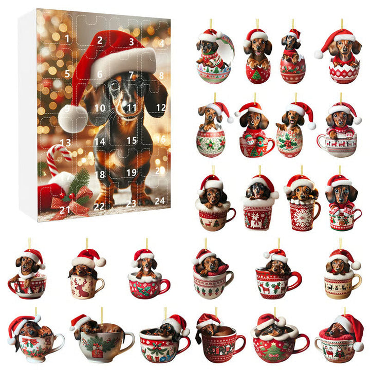 PawsPride julekalender med akryl gravhund, en dejlig overraskelse og et stykke pynt.