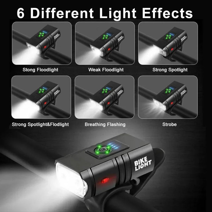 PowerBeam 1500 LED Cykellygte med USB, 6 tilstande: Kompakt, vandafvisende lygte til natkørsel, 1500 lumen.
