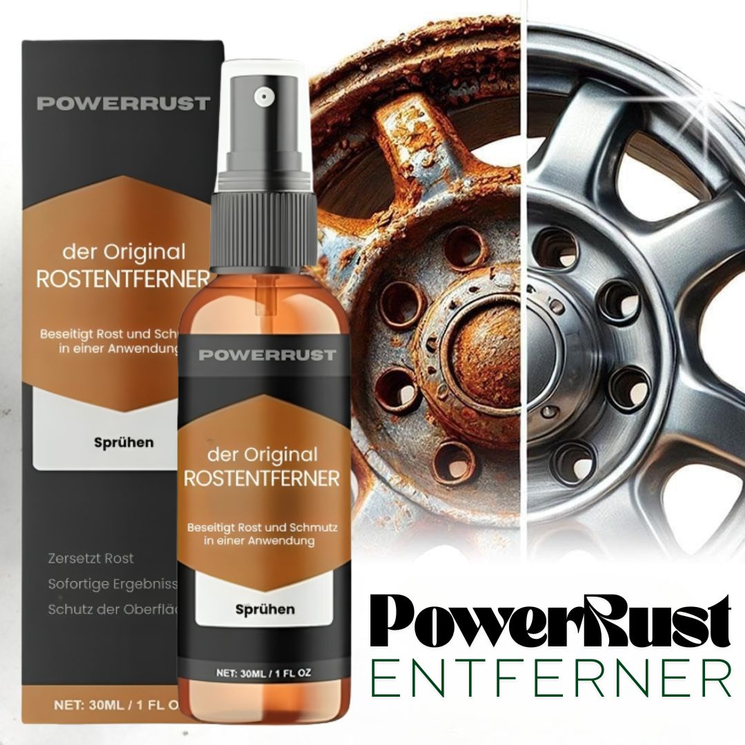 PowerRust rustfjernerflaske, effektiv til at fjerne genstridig rust fra metaloverflader og værktøj.