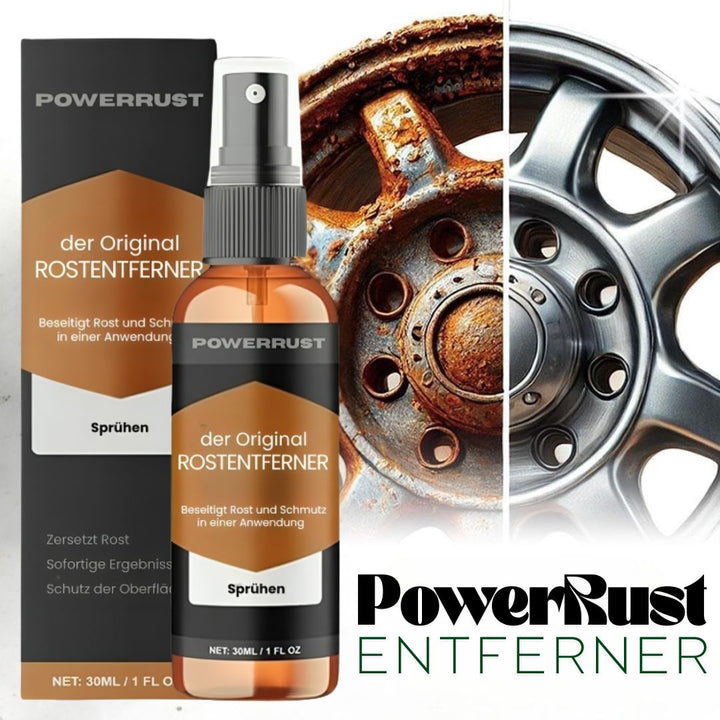 PowerRust rustfjernerflaske, effektiv til at fjerne genstridig rust fra metaloverflader og værktøj.