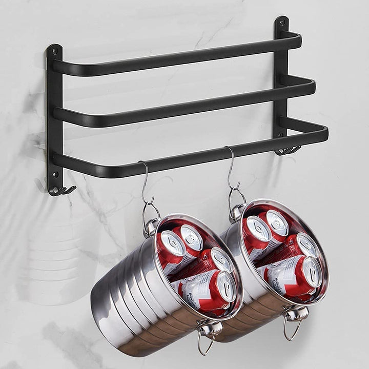 Elegant håndklædeholder til badeværelset med stang og praktiske kroge, ingen boring nødvendig.