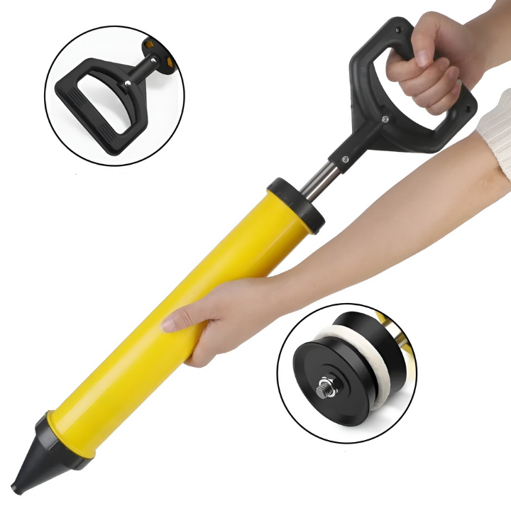 Præcisionssprøjte med ergonomisk greb, let konstruktion, ensartet cementdækning; ideel til gør-det-selv.