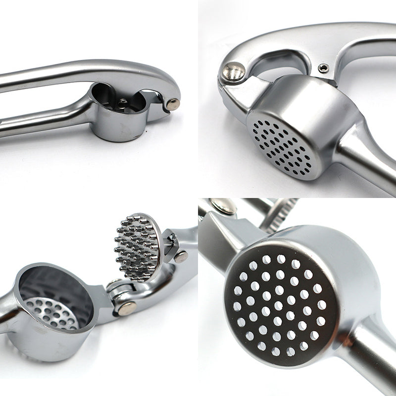 Premium hvidløgspresser i rustfrit stål, robust, ergonomisk, ubesværet hvidløgsknusning, ideel køkkenhjælp.