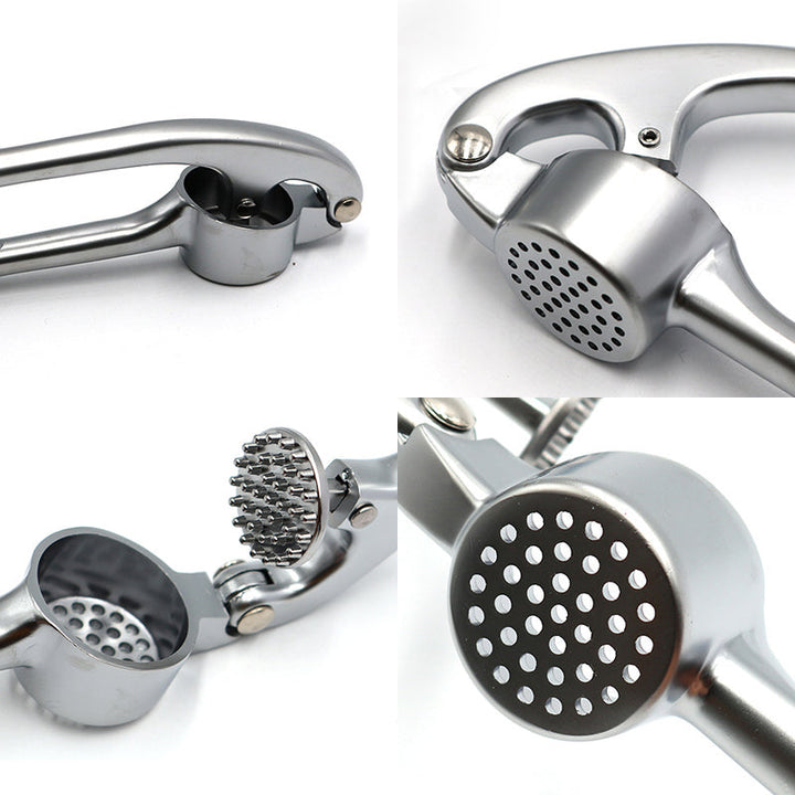 Premium hvidløgspresser i rustfrit stål, robust, ergonomisk, ubesværet hvidløgsknusning, ideel køkkenhjælp.