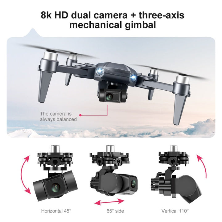 Detaljeret visning af professionel drone med 8K dual-kamera, ideel til højopløselig fotografering.