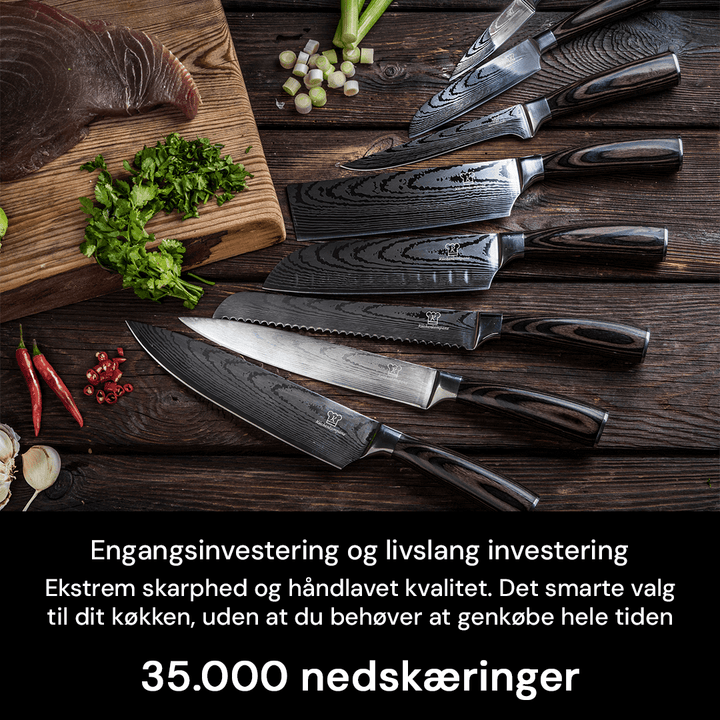Elegant gave: Professionelt 8-dels køkkenknivsæt med skarpe knive i rustfrit stål til kokken.