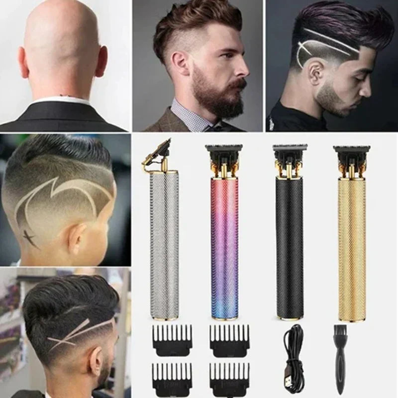 Professionel hårtrimmer til mænd med T-formet kulstofstålklinge, ergonomisk design, ideel til præcis hår- og skægstyling.
