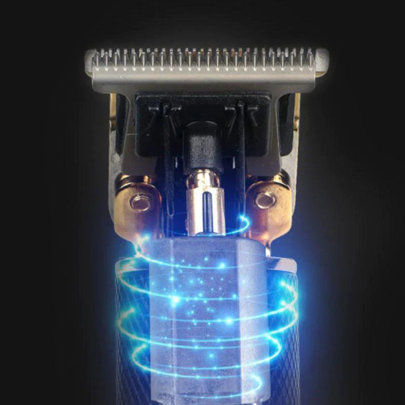 Professionel hårtrimmer til mænd med T-formet kulstofstålklinge, ergonomisk design, ideel til præcis hår- og skægstyling.