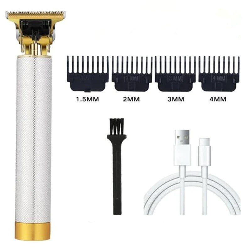 Professionel hårtrimmer til mænd med T-formet kulstofstålklinge, ergonomisk design, ideel til præcis hår- og skægstyling.