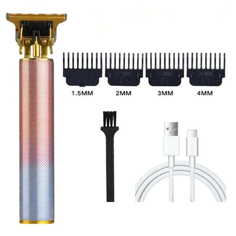 Professionel hårtrimmer til mænd med T-formet kulstofstålklinge, ergonomisk design, ideel til præcis hår- og skægstyling.