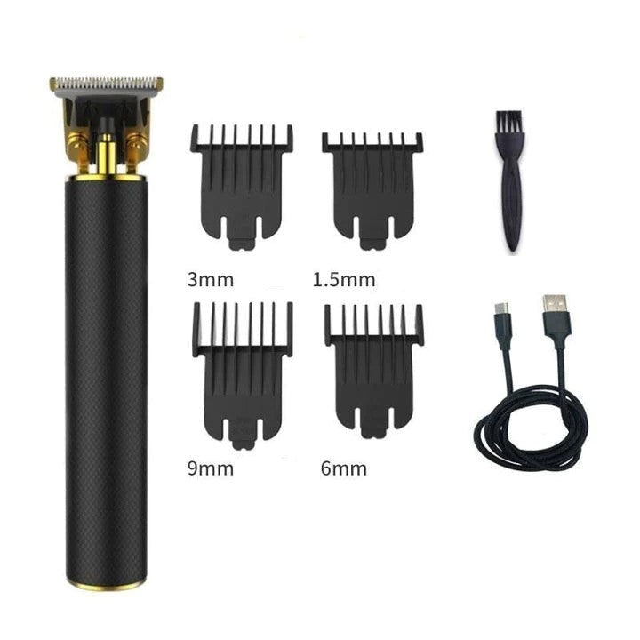 Professionel hårtrimmer til mænd med T-formet kulstofstålklinge, ergonomisk design, ideel til præcis hår- og skægstyling.