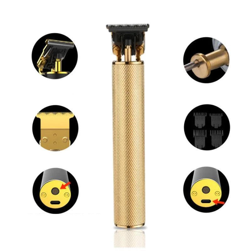 Professionel hårtrimmer til mænd med T-formet kulstofstålklinge, ergonomisk design, ideel til præcis hår- og skægstyling.