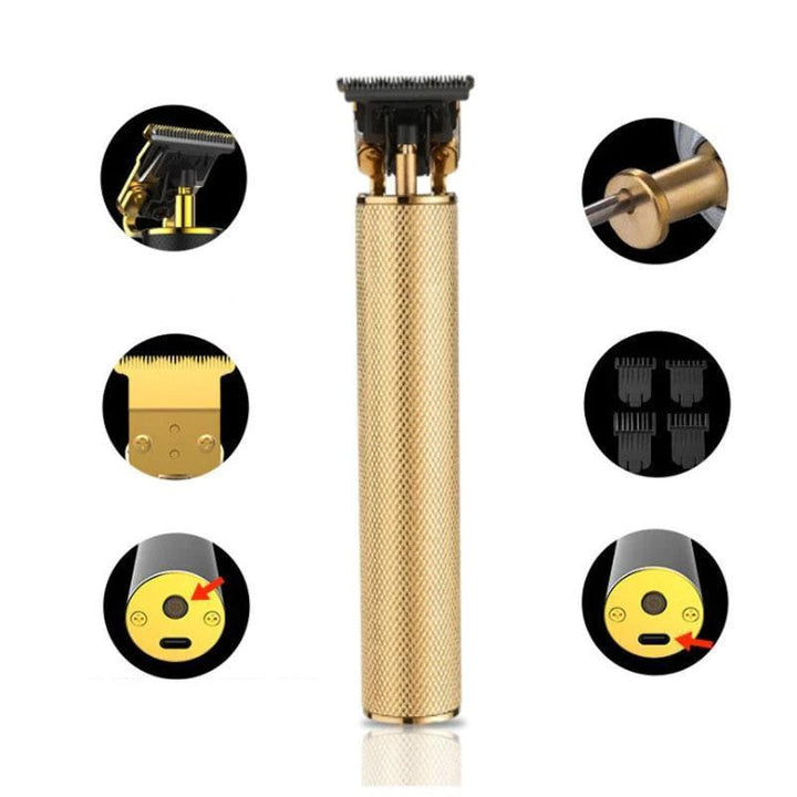 Professionel hårtrimmer til mænd med T-formet kulstofstålklinge, ergonomisk design, ideel til præcis hår- og skægstyling.
