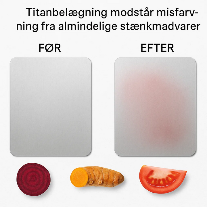 Antibakterielt titanium skærebræt fra PureBoard. Perfekt til sund madlavning uden skadelige stoffer.