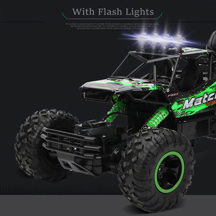 Robust fjernstyret monster truck 4WD bygget til hård terrænkørsel og spændende offroad eventyr.