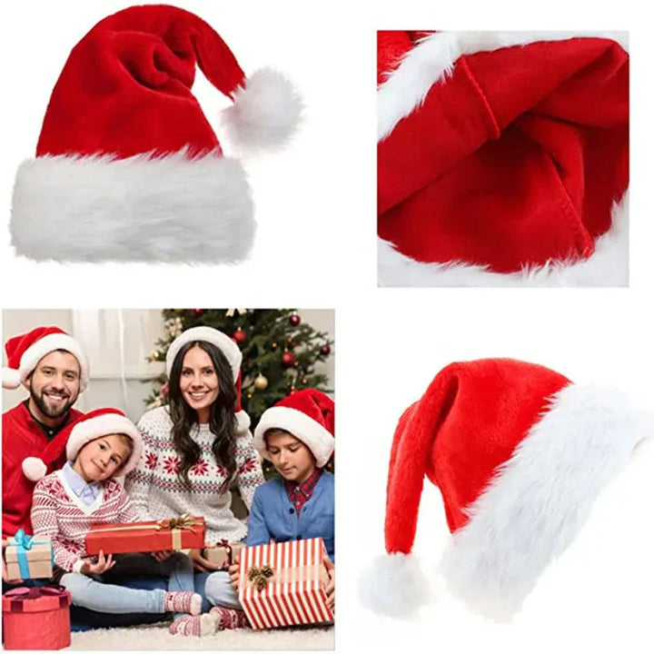 Detaljebillede af den bløde hvide pelskvast på en klassisk rød unisex julehue, klar til jul.